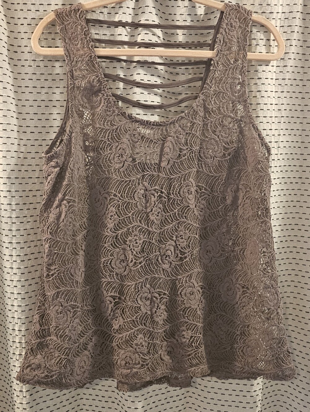 Maurices Taupe Lace Strappy-Back Tank Top